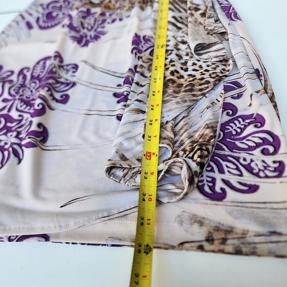 Boston Proper Dress Paisley Leopard Floral Purple Tan Stretch Faux Wrap Zip 6 - Picture 13 of 15